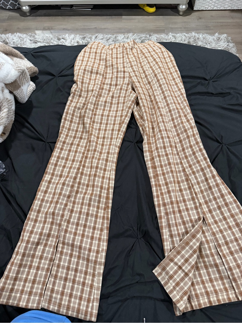 SHEIN Brown Plaid Wide-Leg Pants